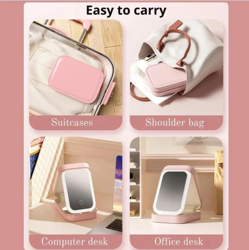 LED Makeup Box with Adjustable Light Mirror Portable Cosmetic Organizer
